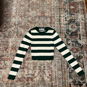 Zara Green and Cream Striped Top
